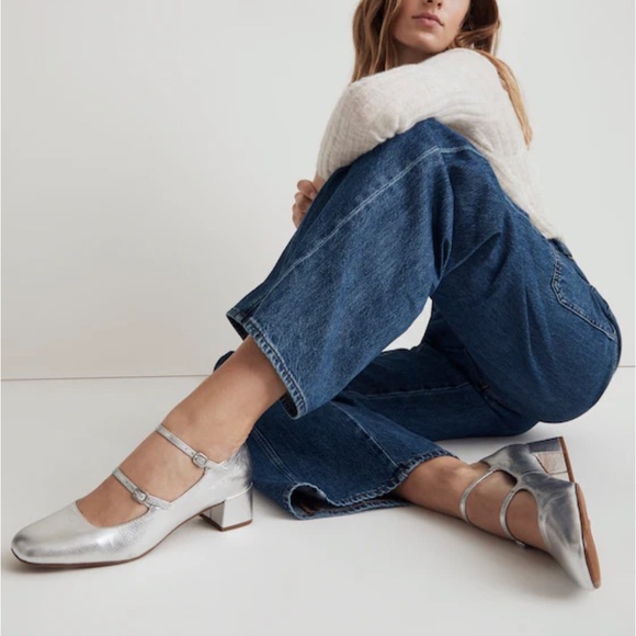 madewell the nettie heeled sliver metallic mary janes - Picture 4 of 4